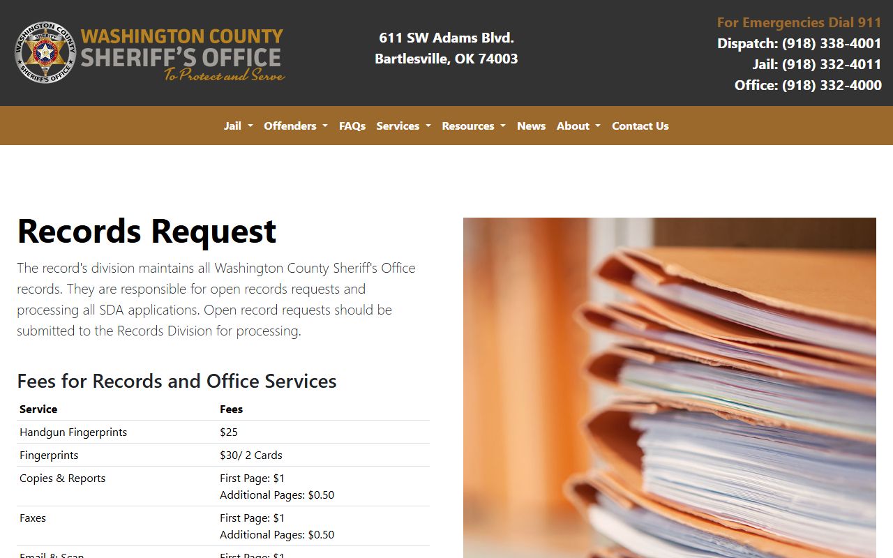 Washington County jail mugshots records request page