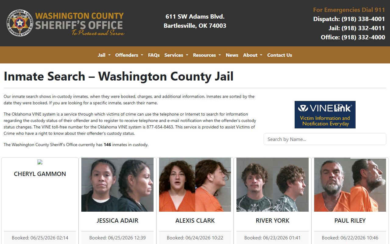 Washington County inmate search roster page